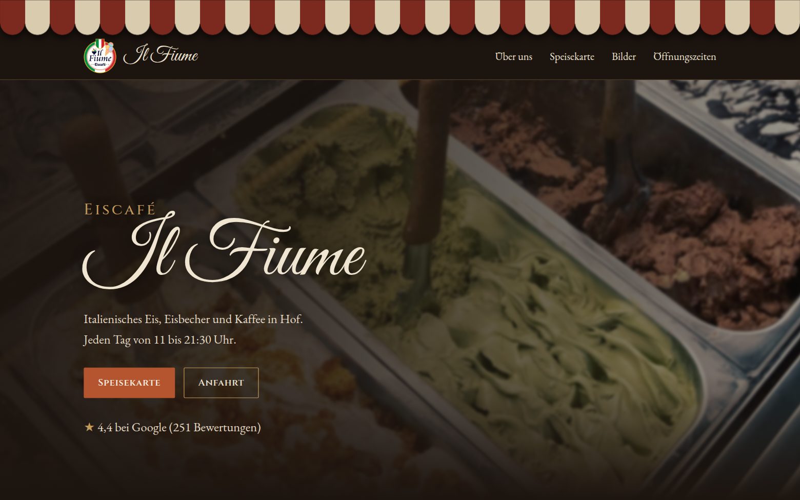 Startseite der Website Eiscafé Il Fiume am Computer