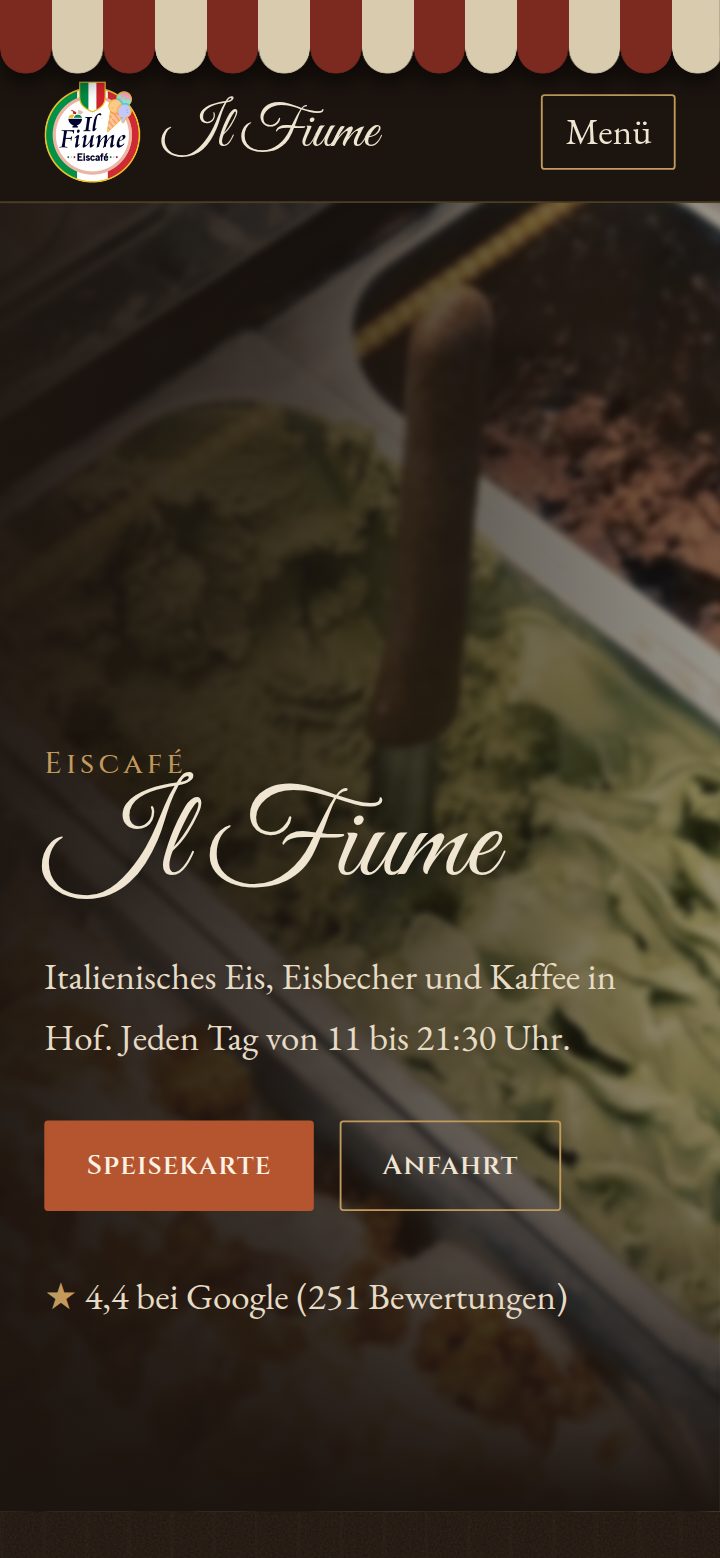 Website Eiscafé Il Fiume auf dem Handy